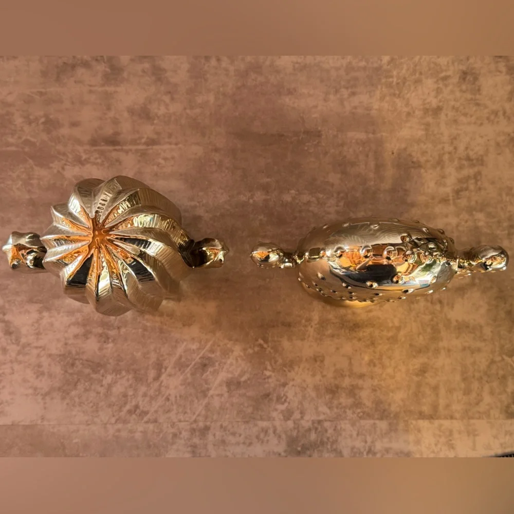 Gold Ceramic Cactus Accent Sculptures - Decorative Home Accents